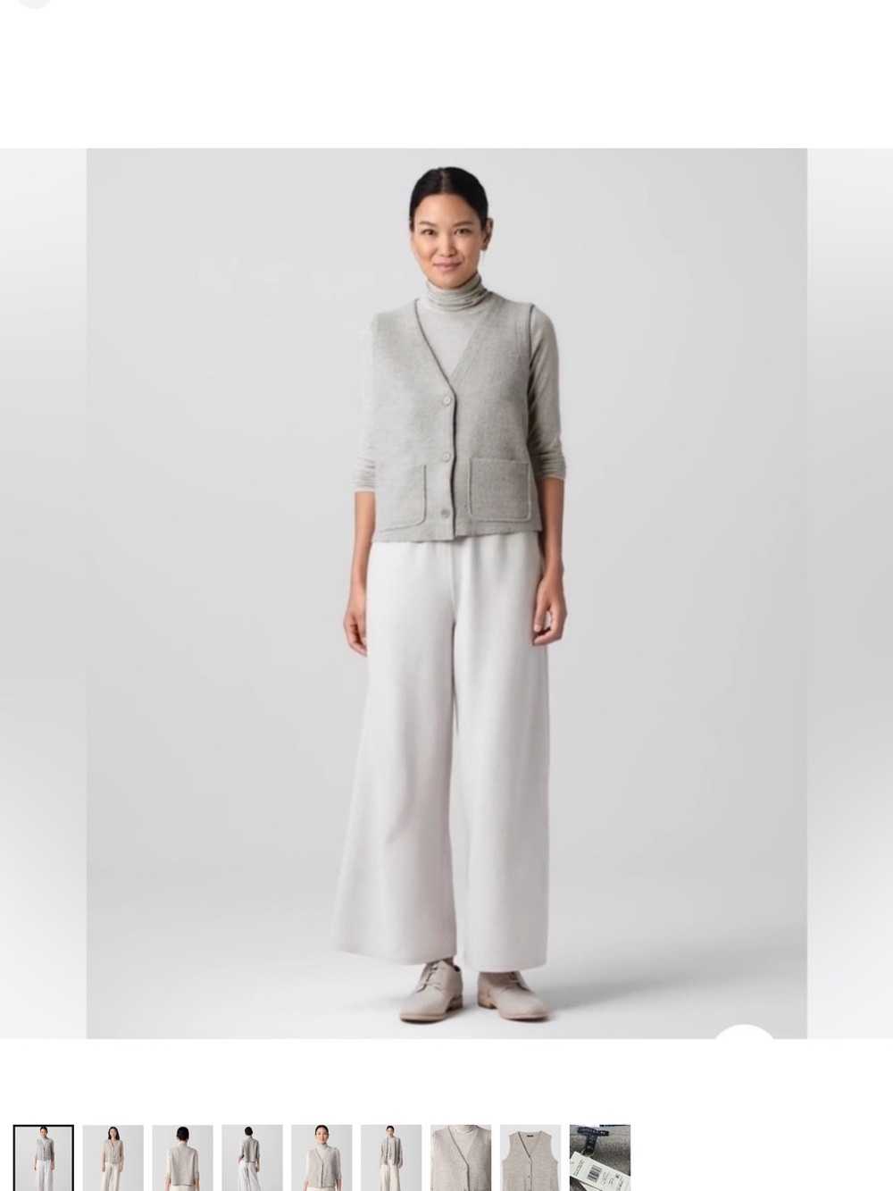 Eileen Fisher Lightweight Gray Boiled Wool Button Vest Large NWT